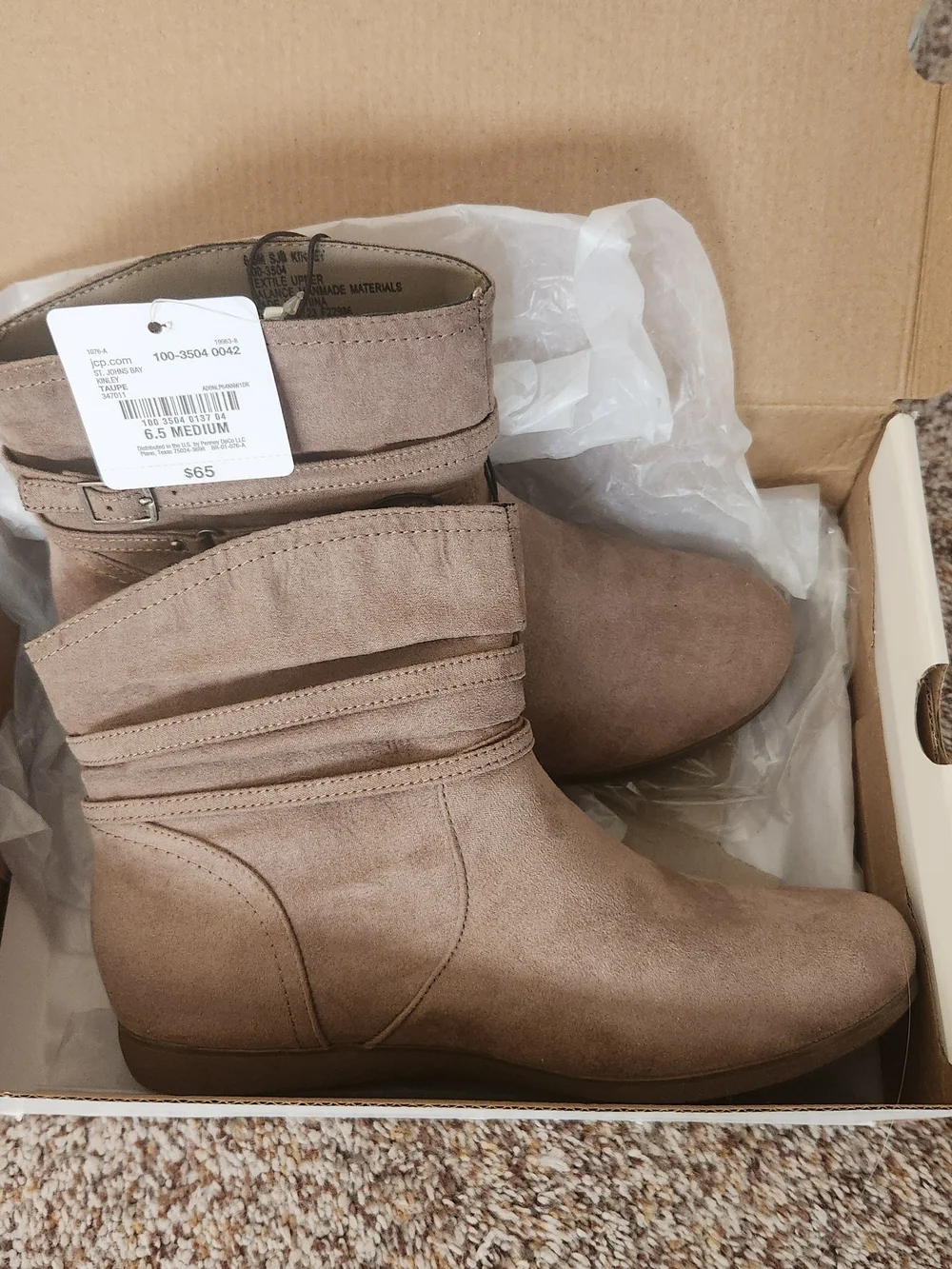 St. John's Bay Taupe Women's Ankle Booties - SJB Kinley